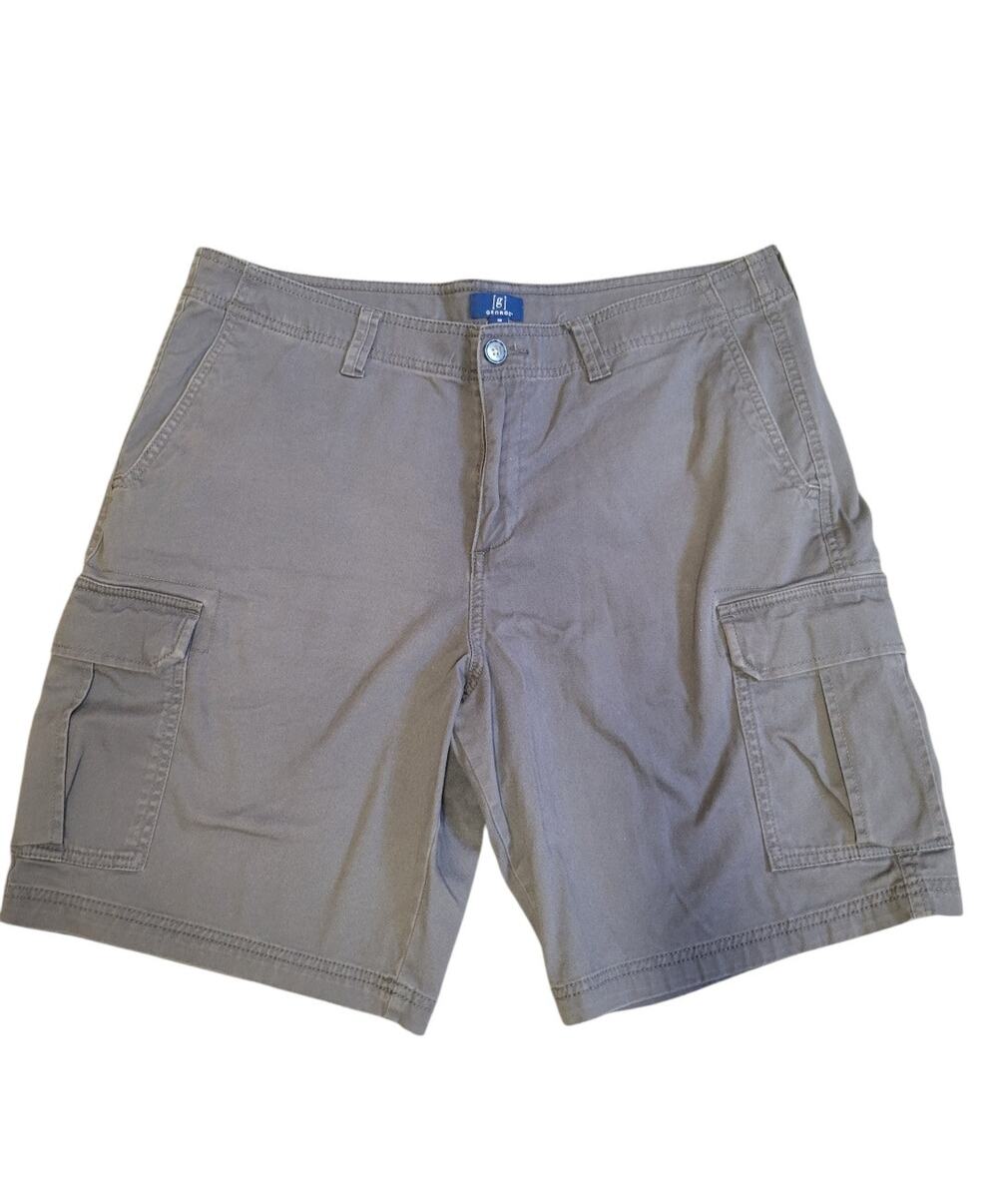 George Men's Classic Fit Gray Cargo Shorts Stretch Cotton 9" Inseam Size 36